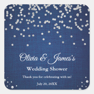 Blue Denim Diamonds Pearls Couple's Polterabend Quadratischer Aufkleber