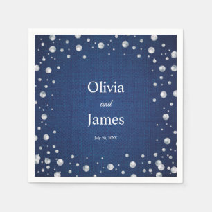 Blue Denim Diamonds Pearls Wedding Couple Dusche Serviette