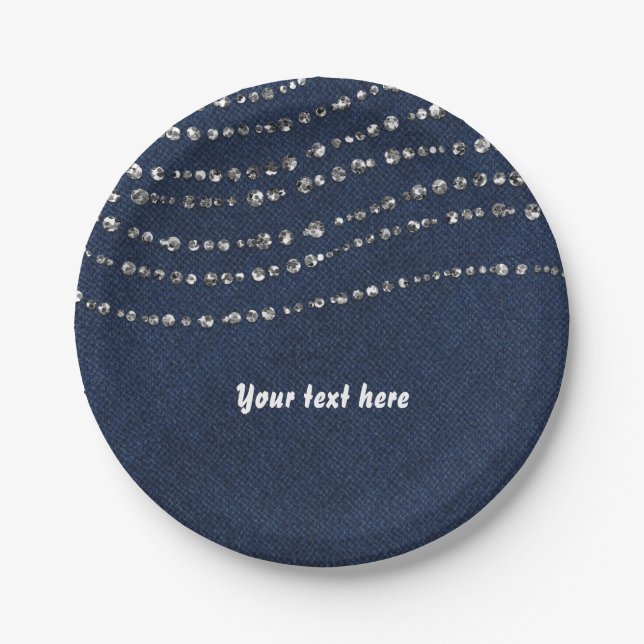Blue Denim & Diamonds Sparkle Bling Geburtstagspar Pappteller (Vorderseite)