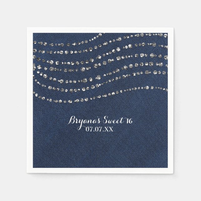 Blue Denim & Diamonds Sparkle Bling Geburtstagspar Serviette (Vorderseite)