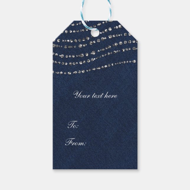 Blue Denim & Diamonds Sparkle Bling Party Geschenkanhänger (Vorderseite)