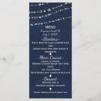 Blue Denim & Diamonds Sparkle Bling Party Menu
