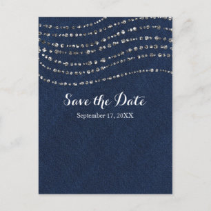 Blue Denim & Diamonds Sparkle Bling Save the Date Ankündigungspostkarte