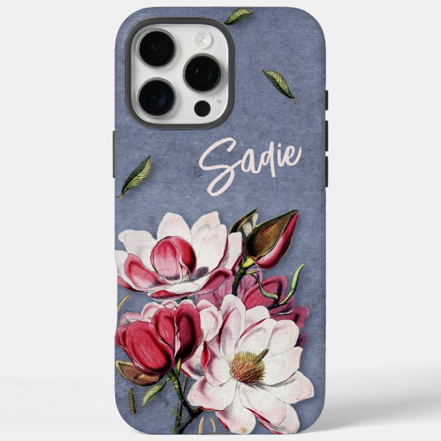 Blue Denim Floral Monogrammed Case-Mate iPhone Hülle (Rückseite)