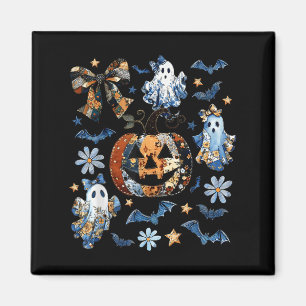 Blue Denim Floral Patchwork Pumpkin Ghost Coquette Magnet