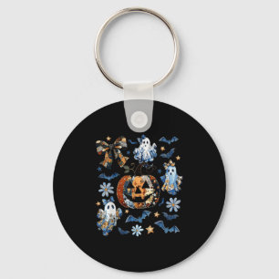 Blue Denim Floral Patchwork Pumpkin Ghost Coquette Schlüsselanhänger