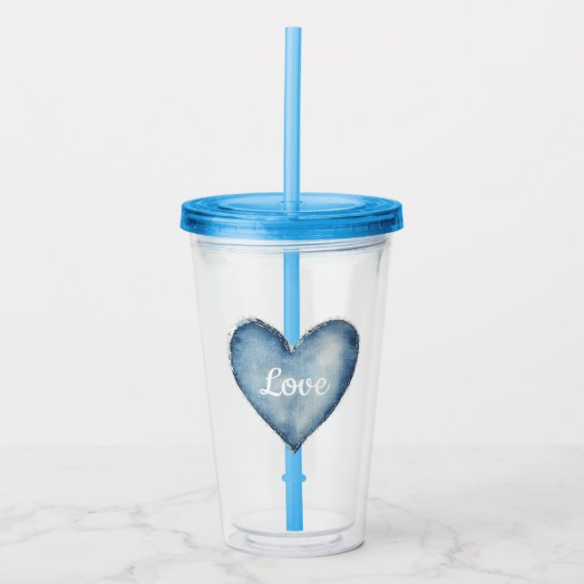 Blue Denim Heart Acryltrinkbecher (Vorderseite)