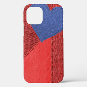 Blue Denim Heart on Red Case-Mate iPhone Case