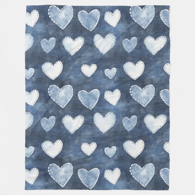 Blue Denim Hearts Fleecedecke (Vorderseite)