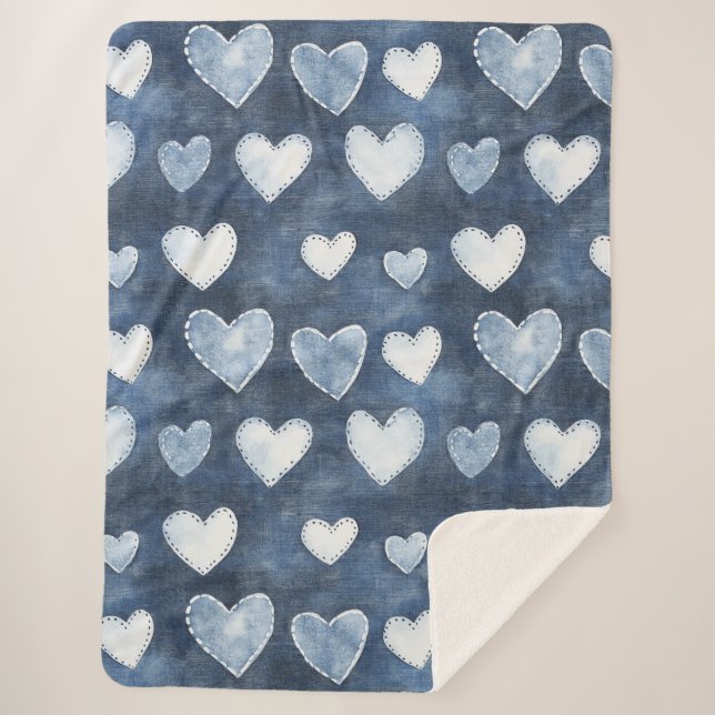 Blue Denim Hearts Sherpadecke (Vorderseite)
