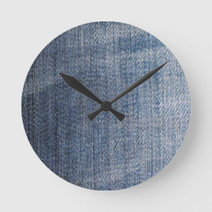 blue denim jeans fabric texture runde wanduhr