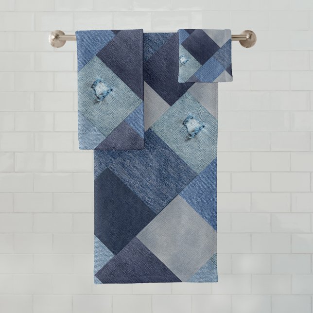 Blue Denim Jeans Patchwork Badhandtuch Set (Von Creator hochgeladen)