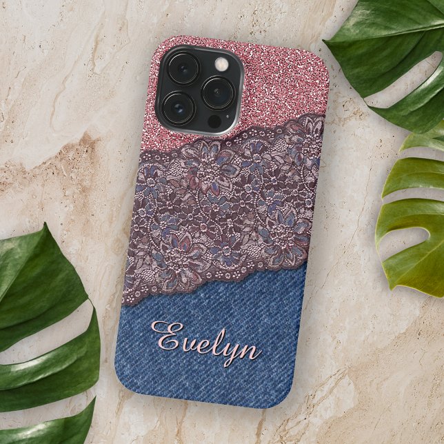 Blue Denim Jeans Rose Gold Pink Glitzer Muster Case-Mate iPhone Hülle (Von Creator hochgeladen)
