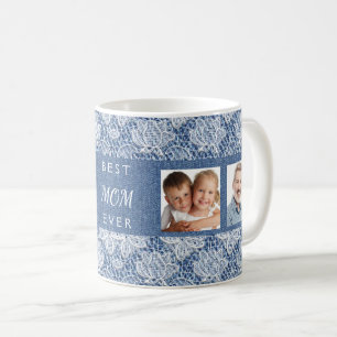 Blue Denim Lace Foto Mutter Kaffeetasse