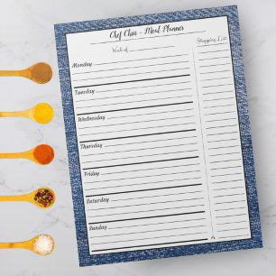 Blue Denim Meal Planner   Trendy Grocery List Notizblock