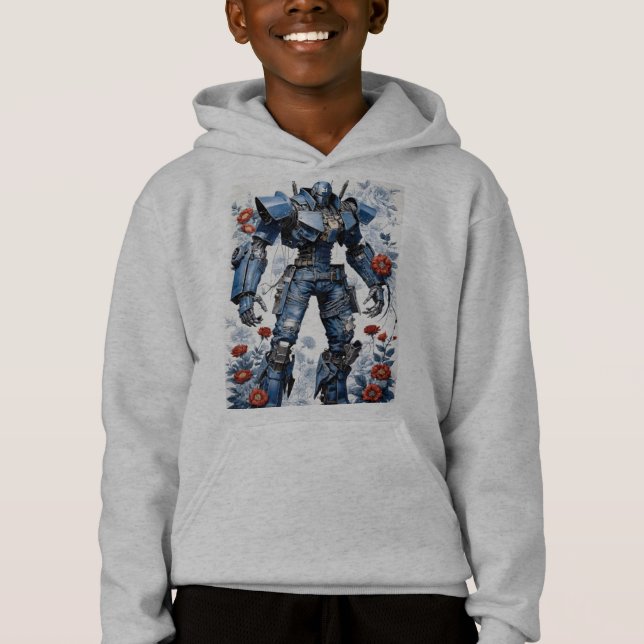 Blue Denim Mech Roboter mit Rote Rosen Hoodie (Vorderseite)