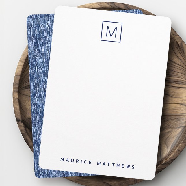 Blue denim monogramm Anfangsname flach Mitteilungskarte (Blue denim monogram initial name flat note card)
