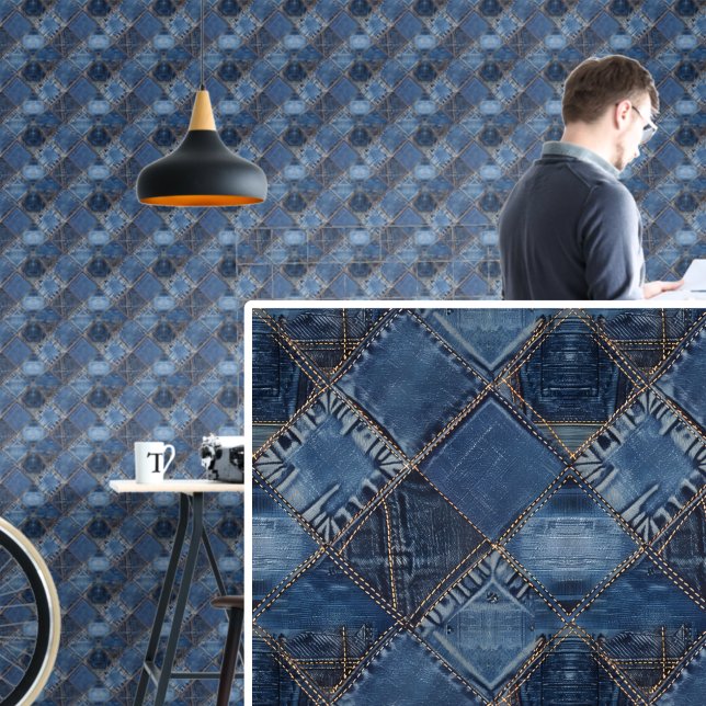 Blue Denim Patches sehen Illusion aus Tapete (Von Creator hochgeladen)