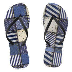 Blue Denim Patchwork Flip Flops