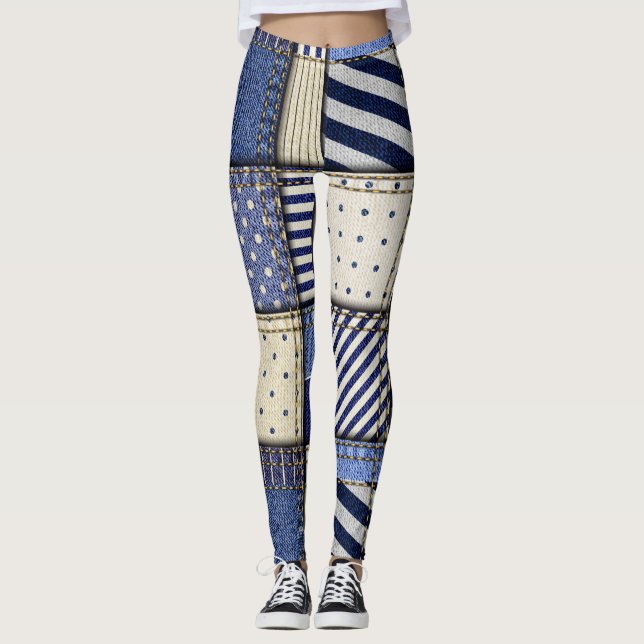 Blue Denim Patchwork Leggings (Vorderseite)