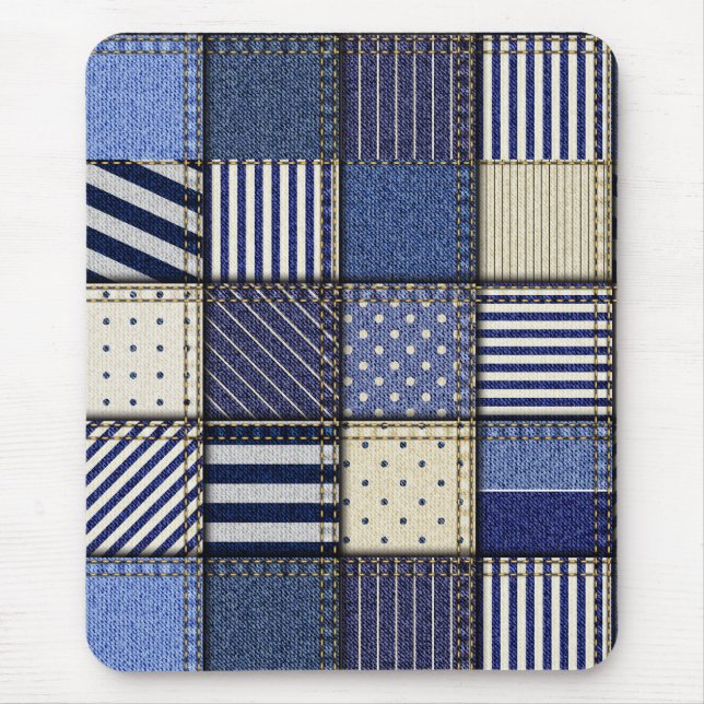 Blue Denim Patchwork Mousepad (Vorne)