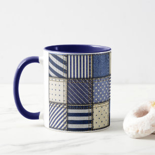 Blue Denim Patchwork Tasse