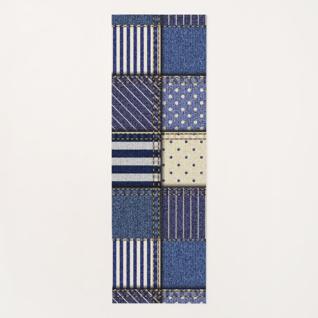 Blue Denim Patchwork Yogamatte (Vorderseite)