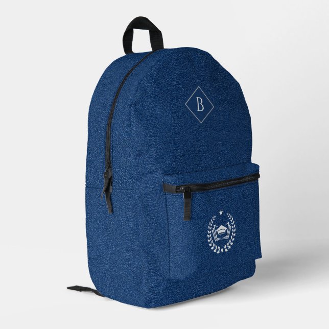 Blue Denim Patter Educational Logo Bedruckter Rucksack (Rückseitige Ecke links)