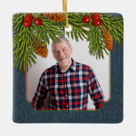 Blue Denim Pine Boughs Memorial Foto Weihnachten Keramikornament