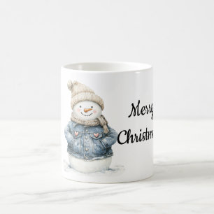 Blue Denim Snowman Christmas Kaffeetasse
