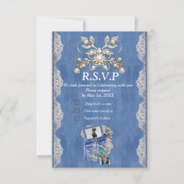 Blue Denim, Spitzen, Kostümschmuck & Kittens RSVP Karte