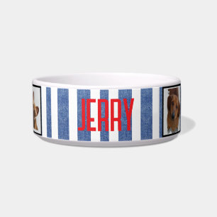 🐾 Blue Denim Stripes auf dem Foto "White Patterna Napf