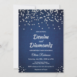 Blue Denim und Diamanten 40. Geburtstag Einladung