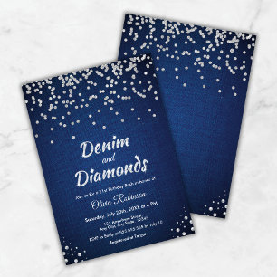 Blue Denim und Diamonds 21. Geburtstag Einladung