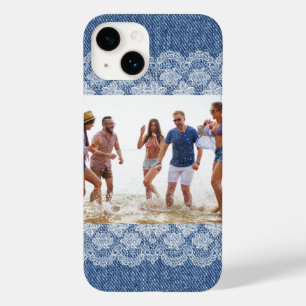 Blue denim white lace Foto Friends Case-Mate iPhone 14 Hülle
