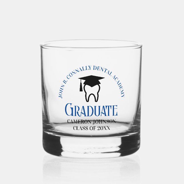Blue Dental School Custom Dentin Abschluss Whiskyglas (Vorderseite)