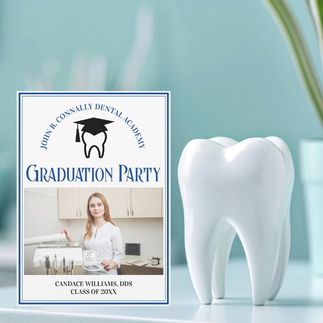 Blue Dental School Foto Custom Graduation Party Einladung (Von Creator hochgeladen)