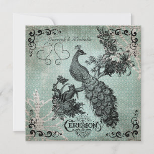 Blue Design Vintag Peacock Hochzeit Einladung