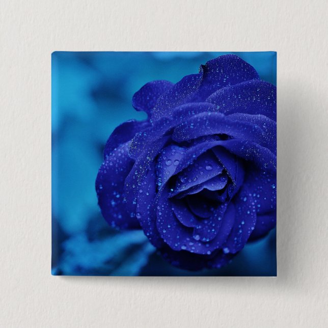 Blue Dewdrop-Rose Button (Vorderseite)