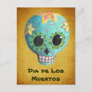 Blue Dia de Los Muertos Art Sugar Skull Postkarte