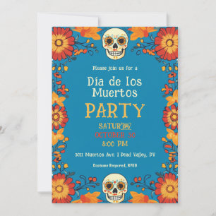 💀 🎉 Blue Día de Muertos Party Einladung