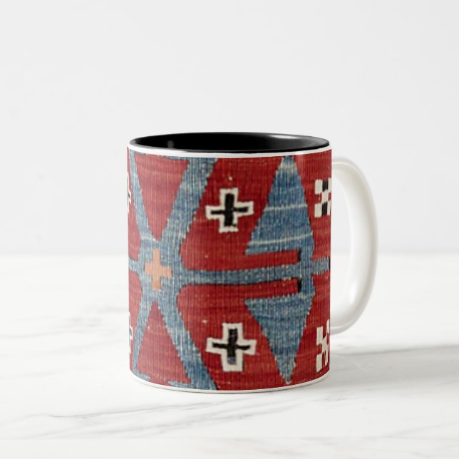 Blue Diamond Arrow Konya II 19. Jahrhundert Authen Zweifarbige Tasse (VorderseiteRechts)