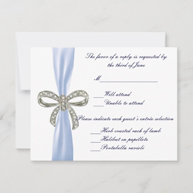 Blue Diamond Bow Wedding Response Card RSVP Karte (Vorderseite)