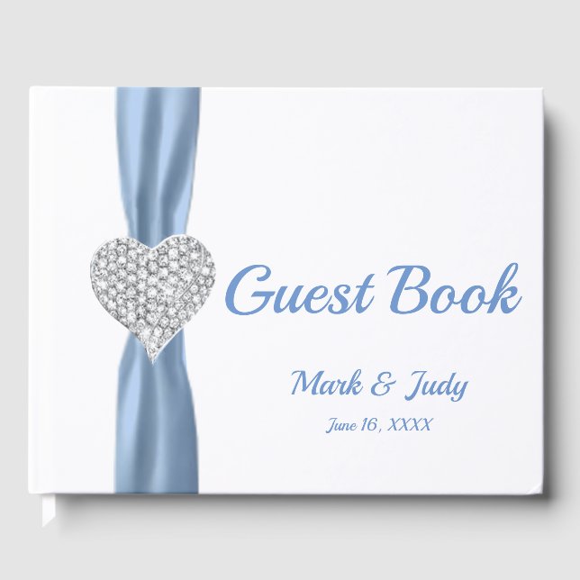 Blue Diamond Heart Wedding Guestbook Gästebuch (Vorderseite)