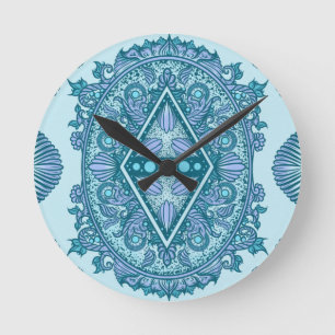 Blue Diamond Mandala Runde Wanduhr
