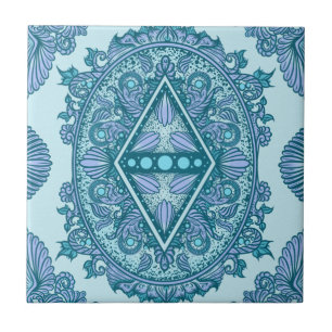 Blue Diamond Mandala Verziert Türkis und Lavende Fliese