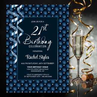 Blue Diamond Pattern 21. Geburtstag Party Einladung