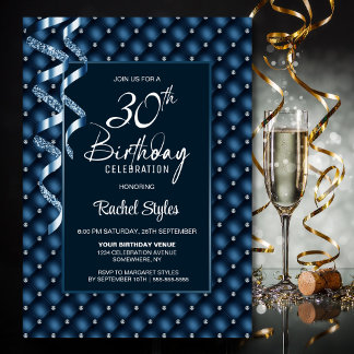 Blue Diamond Pattern 30. Geburtstag Party Einladung