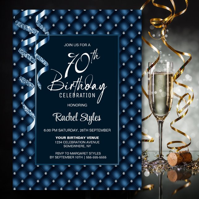 Blue Diamond Pattern 70. Geburtstagsparty Einladung (Von Creator hochgeladen)