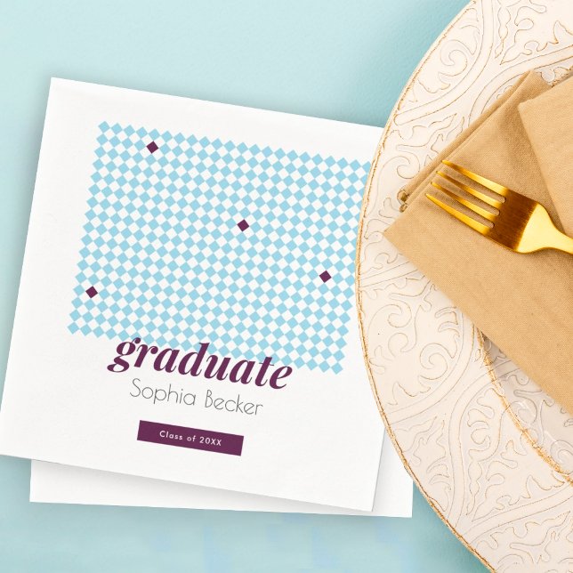 Blue Diamond Pattern Moderne Schriftart Graduation Serviette (Von Creator hochgeladen)